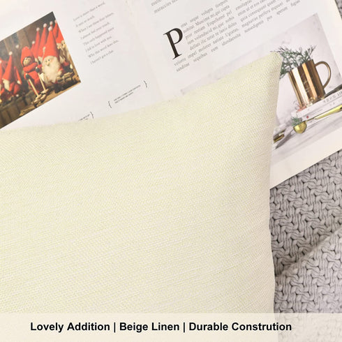 Throw Pillow Covers 18 x 18 Blank Decor Linen Couch Pillow Case Cover for Sublimation HTV Vinyl Craft Set of 4 Beige