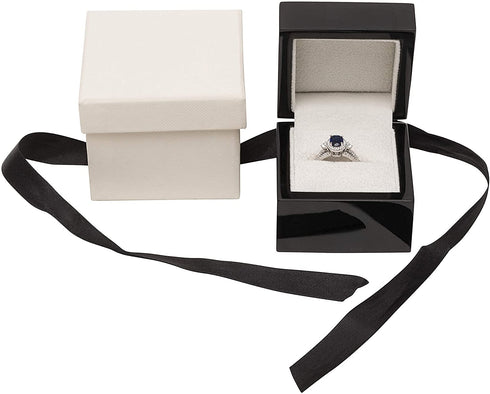Noble Black Piano Wood Ring Jewelry Box with Two Piece Packer with Ribbon for Engagement, Proposal, Wedding Gift or Special Occasions