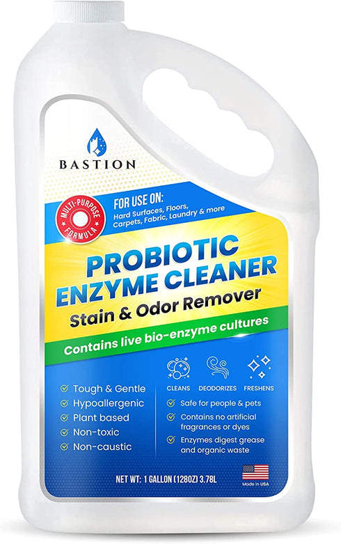 Probiotic Enzyme Cleaner - Professional Strength Solution -One Gallon- Natural Bio-Enzymatic Stain & Odor Remover - Plant Based, Safe, Multi-Purpose/Surface Eliminator: Floors, Laundry, Drain, Carpet; Urine, Wine, Smoke, Vomit, Coffee - No Rinse Formula -