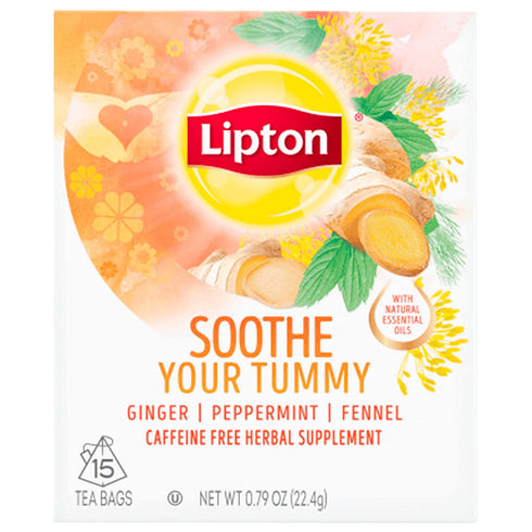 Lipton Soothe Your Tummy Herbal Supplement Tea Bags For a Soothing Hot Beverage Ginger Peppermint and Fennel Caffeine Free Tea Blend 15 Count