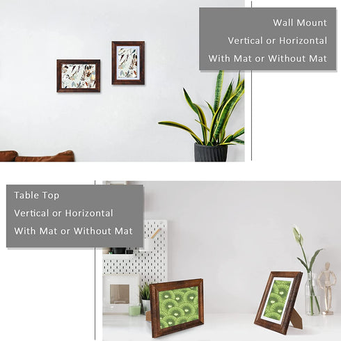 QUTREY 5x7 Picture Frame Set of 5, Rustic Distressed Display 5x7 Photo Pictures with Mat or 6x8 Without Mat for Wall Mount or Tabletop, Brown