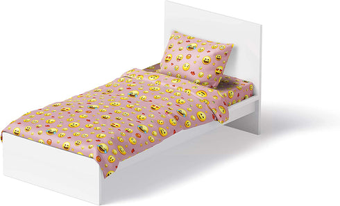 Chital Twin Bed Sheets for Girls | 3 Pc Colorful Kids Bedding Set | Pink Emoji Print | Durable Super-Soft, Double-Brushed Microfiber | 1 Flat & 1 Fitted Sheet, 1 Pillow Case | 15" Deep