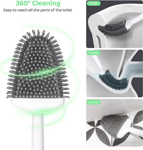 Waretray Toilet Cleaning Brush and Holder Set, Flexer Bowl Under-Rim Brush Head with Silicone Bristles, Ventilated Quick-Drying Wall-Mounted Base