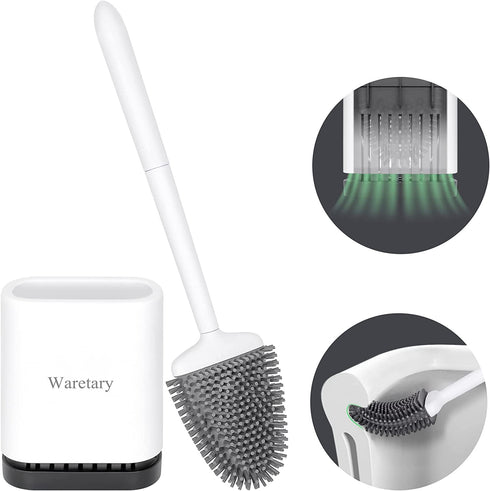Waretray Toilet Cleaning Brush and Holder Set, Flexer Bowl Under-Rim Brush Head with Silicone Bristles, Ventilated Quick-Drying Wall-Mounted Base