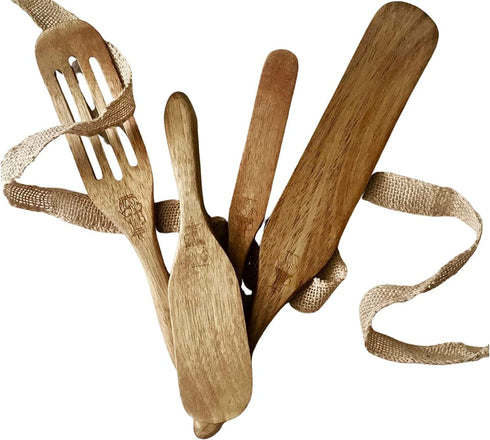 Spurtle Set - Wooden Spurtle Set Cooking Utensils As Seen on TV - Stirring Heavier Foods - Ergonomic, No Fatigued Wrists, Hands - For Nonstick, Porcelain Cookware - Longer Surface Area Kitchen Tool