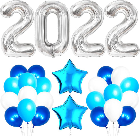 Silver 2022 Balloons Numbers - 40 Inch | Graduation Balloons 2022 with 18 Inch, Star Balloons | Blue and Silver Graduation Decorations | Graduation Party Decorations 2022 | Class of 2022 Decorations