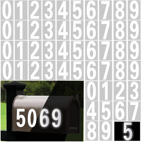 White Mailbox Numbers Reflective - 5 Sets Mailbox Numbers Sticker for Outside Vinyl Waterproof Number Decal, 3 inch Self Adhesive Address Numbers for Door, Business, Address Number (0-9 )