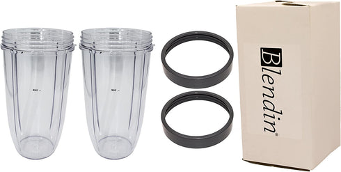 Blendin 2 Pack Replacement 32 Ounce Colossal Cup Jar with Lip Ring, Compatible with Nutribullet 600W, 900W, NB-101B, 900 Pro Series Blenders