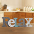 E-view Rustic Wooden Teal Home Sign Decorative Cutout Letters Freestanding Block Word Sign Hanging Ornament Table Shelf Decor (Relax)