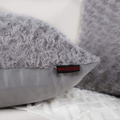 MANDIOO Pack of 2 Grey Faux Fur 3D Flower Pattern Fuzzy Cozy Soft Decorative Throw Pillow Covers Set Cushion Cases Pillowcases for Couch Sofa Bedroom Car 22x22 Inches