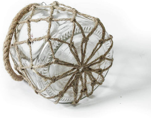 FUNSOBA Rustic Hanging Mason Nautical Jar Creative Rope Net Dry Flower Glass Vase with Handle 6.5 Inch