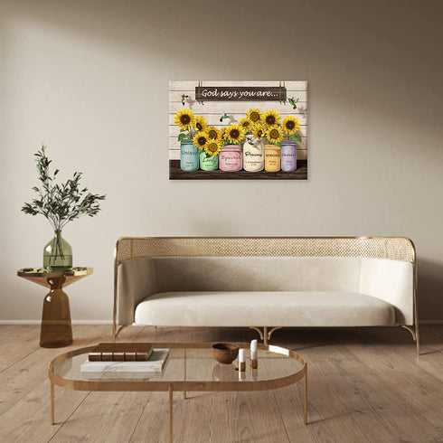 Wall Art Painting Canvas Wall Art Sunflower Encourage Text Canvas Artwork Flower Wall Decor Prints Wall D©cor for Living Room Bedroom Home Decoration Ready to Hang