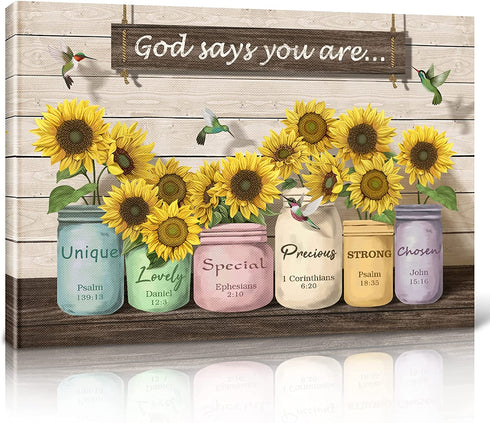 Wall Art Painting Canvas Wall Art Sunflower Encourage Text Canvas Artwork Flower Wall Decor Prints Wall D©cor for Living Room Bedroom Home Decoration Ready to Hang