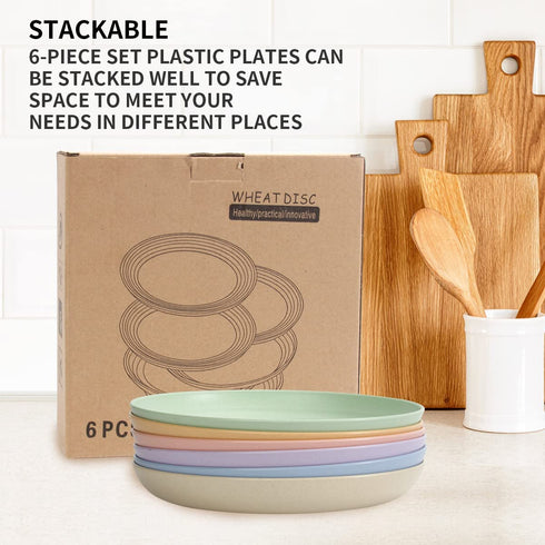 6 PACK 10 Inch Lightweight Wheat Straw Plates, SGAOFIEE Unbreakable Wheat Straw Plates, Reusable Plate Set, Dishwasher & Microwave Safe, Healthy for Kids Children & Adult