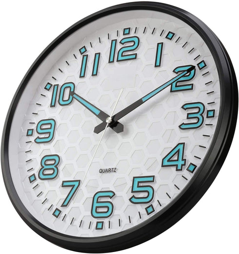 Plumeet Night Light Wall Clocks - 13 Inches Clock with Silent Non-Ticking Glowing Function - Great for Home Kitchen Bedroom - Large Number Battery Operated (Blue Light)
