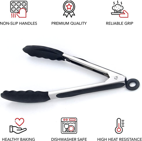 2 PCS Kitchen Tongs Utensil Set by Boxiki Kitchen. Silicone Tongs For Grilling, Cooking and Serving. Heat Resistant Tongs For Cooking. BPA Free Stainless Steel Kitchen Utensils.