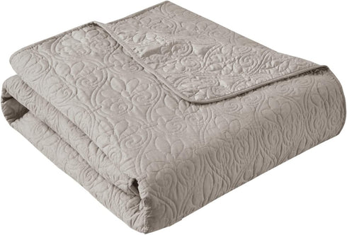 Madison Park Quebec Luxury Oversized Quilted Throw Khaki 60x70 Premium Soft Cozy Microfiber With Cotton Fill For Bed, Couch or Sofa