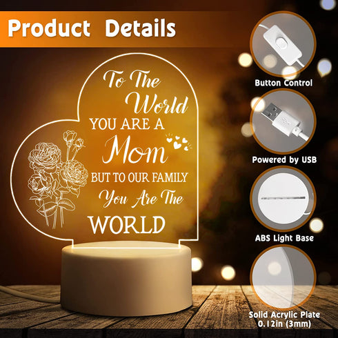 Mothers Day Gift for Mom from Daughter Son - Mom Gifts for Mother's Day, Birthday, Valentine's Day,Thanksgiving - Acrylic Engraved Night Light for Mom ( USB Powered )