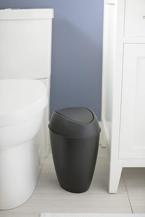 Umbra Twirla Trash Can with Swing-top Lid, 2.4 Gallon, Black