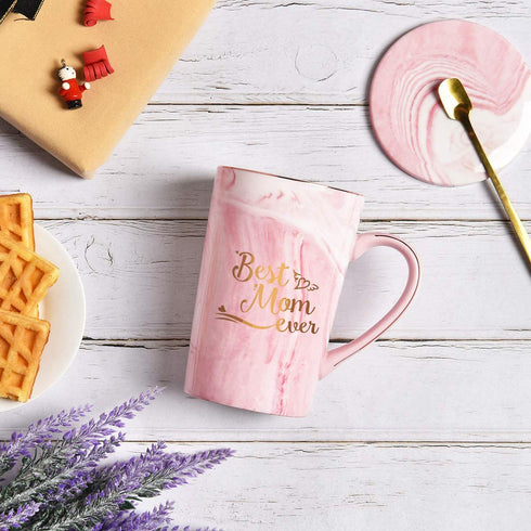 Best Mom Ever Coffee Mug for Mom Mother Mothers Day Mom Mug from Daughter Son Mom Coffee Mug 14Oz Pink Marble Mug with Exquisite Box Spoon Coaster
