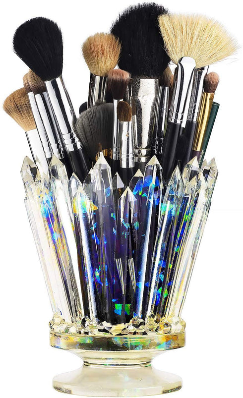 Amethyst Crystal Makeup Brush Holder Glow And Shine, Brush & Pen Holder Vanity Desk or Office Organizer Stationary Decor Planter