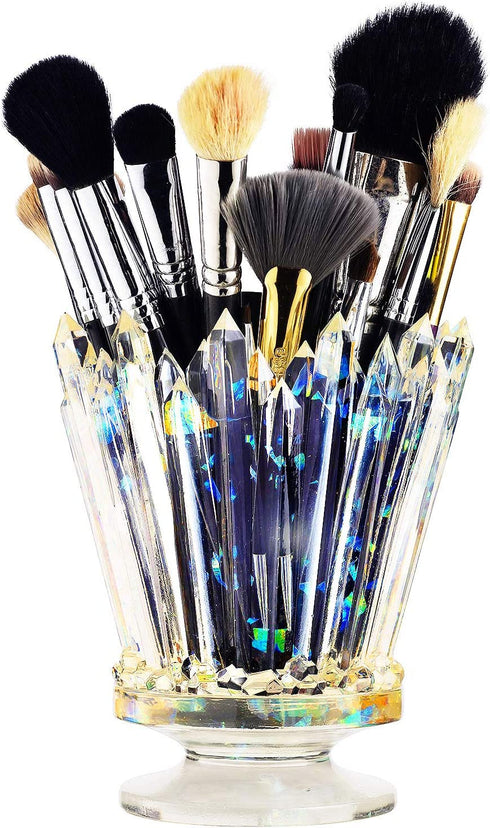 Amethyst Crystal Makeup Brush Holder Glow And Shine, Brush & Pen Holder Vanity Desk or Office Organizer Stationary Decor Planter