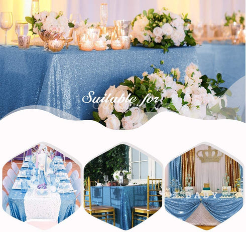 Sequin Table Cloths Baby Blue Glitter Sparkly Table Cover 50x102 Inches for Baby Shower Wedding Boys Birthday Party Table Decoration