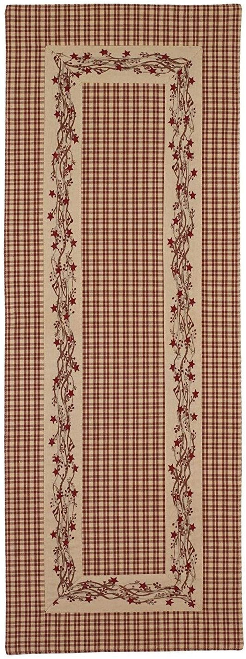 Red Farmhouse Berry Border 13 x 36 Cotton Embroidered Applique Table Runner
