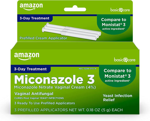 Amazon Basic Care Miconazole 3, Miconazole Nitrate Vaginal Cream (4%), 3-Day Treatment for Vaginal Yeast Infection