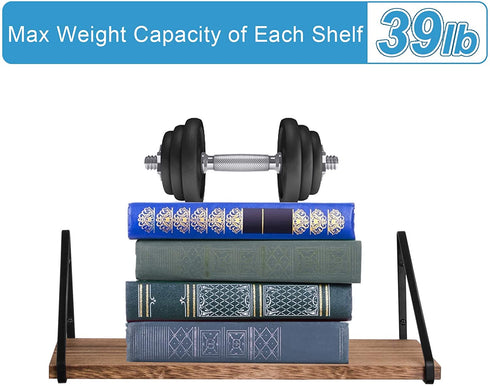 Love-KANKEI Floating Shelves Rustic Shelves Wall Mounted Set of 3 Wall Storage Shelves for Living Room, Bedroom, Kitchen Carbonized Black