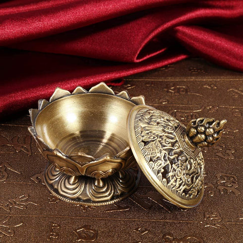 Fdit Incense Holder Burner Zinc Alloy Lotus Incense Smoke Cone Aroma Burner Holder Wooden Charcoal Cone Burner 2 Colors (1#)