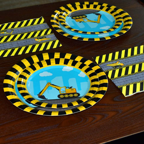 WERNNSAI Construction Party Supplies - Disposable Dump Truck Themed Tableware Set for Boys Kids Birthday Dinner Dessert Plates and Napkins Serves 16 Guests 48PCS