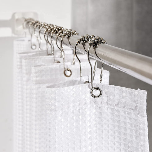 LOVTEX Teal Shower Curtain Set with 12 Hooks Ombre Waffle Shower Curtains for Bathroom 72 x 72 in, Waterproof and Machine Washable