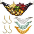 Macrame Fruit Veggies Hammock For Extra Storage Under Cabinet - 20" Boho Hanging Basket With 4 Hooks and Deep Pocket - Ideal for Kitchen decor, RV or Boat (Black)