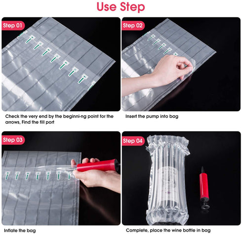 36 PCS Wine Bottle Protector Gas Column Wrap Bags Sleeves Glass Travel Transport Air filled Column Leakproof Cushioning with the Gift Air Pump and A Wine Opener