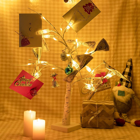 2FT Tall Money Tree Gift Card Holder with 1 USB Data Cable- Dual-use White Money Tree Present Card Holder Money Holder Tree for Christmas Wedding Desktop Home Decor Birthday Gift Holding Photo Card