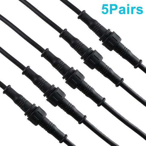 Augiimor 5 Pairs 3 Pin Waterproof Electrical Connector Pigtail Plastics Waterproof IP65 Male Female Connection Cable (3 Pin, Big Size)