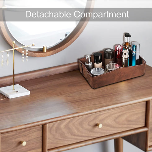 SITHON Valet Tray Desktop Storage Organizer Premium PU Leather Portable Collapsible Catchall Tray Bedside Vanity Tray Nightstand Caddy Holder for Jewelry, Keys, Phone, Wallet and Remote Controller, Brown