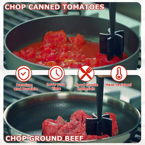 Meat Chopper, 5 Curve Blades Ground Beef Masher, Heat Resistant Mesher and Smasher for Hamburger Meat, Ground Beef, Ground Turkey and More, Hamburger Chopper Tool and Meat Fork, Non Stick Mix Chopper