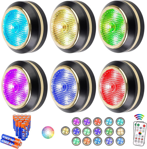 Puck Lights with Remote, Color Changing Wireless LED Puck Lights with Timer, Dimmable Under Cabinet Lights for Kitchen Cabinet Counter, Battery-Powered Closet Lights (6 Pack, Batteries Included)