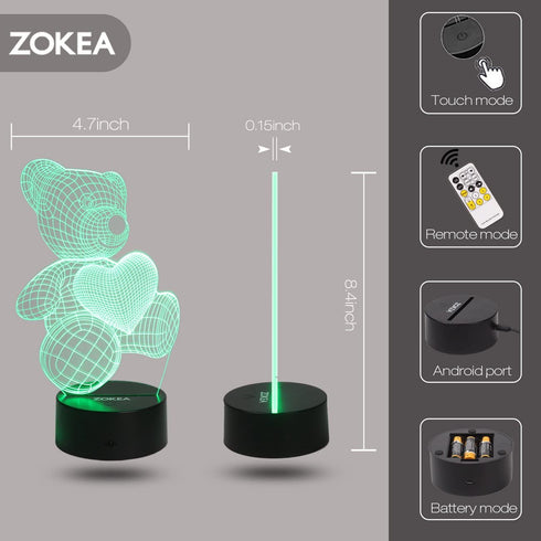 Night Light 3D lamp 7 Colors Changing Nightlight with Smart Touch & Remote Control 3D Night Light for Kids or as Gifts for Women Kids Girls Boys (Teddy Bear)