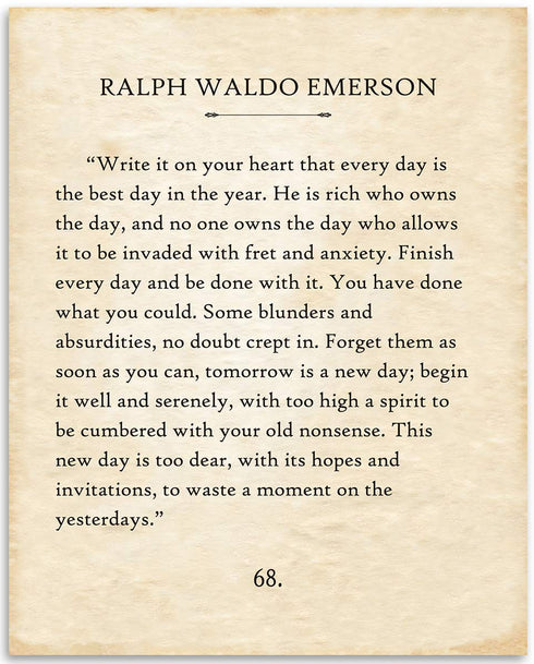Ralph Waldo Emerson - Write It On Your Heart - 11x14 Unframed Typography Book Page Print - Great Motivational and Inspirational Gift and Decor Under $15