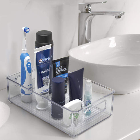 Sorbus Plastic Storage Bins Stackable Clear Pantry Organizer Box Bin Containers for Organizing Kitchen Fridge, Food, Snack Pantry Cabinet, Fruit, Vegetables, Bathroom Supplies (2-Pack)