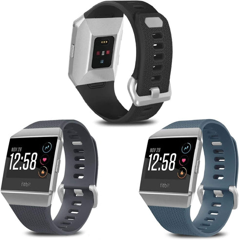 SKYLET Compatible with Fitbit Ionic Bands for Men Women, 3 Pack Soft Sport Replacement Wristbands Compatible with Fitbit Ionic Smart Watch with Buckle(Black, Slate, Gray Small)