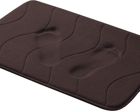 Memory Foam Bath Mat for Bathroom Non Slip Bath Rug Velvet Thick Soft and Comfortable Water Absorbent Machine Washable Easier to Dry Floor Rug Mats Waved Pattern, 20x32 Inches, Chocolate Brown