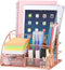 Desk Organizer for Women,Cute Mesh Office Supplies Accessories Essentials Caddy with 5 Compartments+1 Mini Sliding Drawer for Home & Office Desktop Organization & Decor, Rose Gold