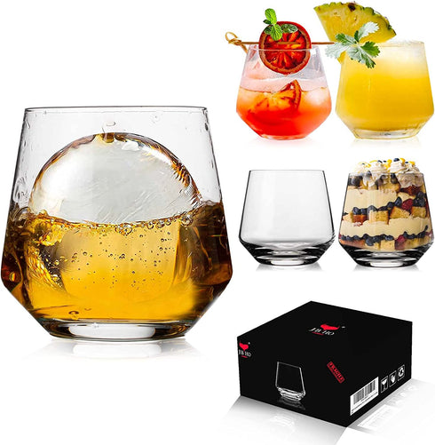 Premium Whiskey Glasses - Set of 4 - 12 Oz Scotch Glasses - Old Fashioned Non-Lead Crystal Glass - Gift-Box Idea for Scotch Lovers/Style Glassware for Bourbon/Rum glasses/Bar Cocktail Glasses