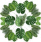Auihiay 90 PCS 6 Kinds Monstera LeavesPalm Leaves Tropical Party Decorations Jungle Leaf with Stem for Tropical Leaves Decorations Beach Birthday Jungle Party Palm Leaves Decorations