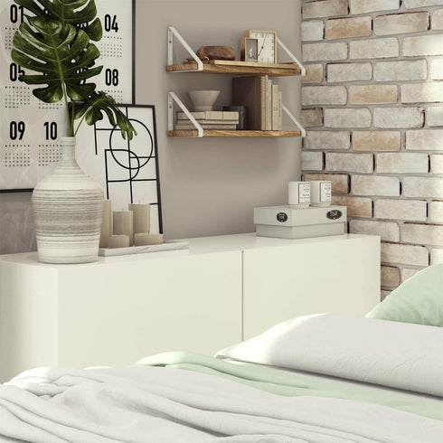 Wallniture Ponza Floating Shelves for Wall, Bathroom Shelves Wall Mounted Set of 2, Burned Finish Wood Shelves with White Shelf Brackets