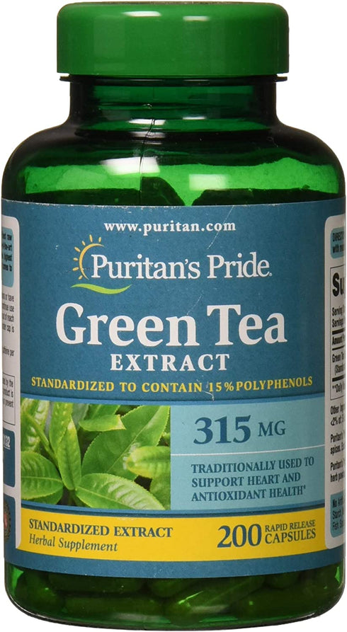 Puritans Pride Green Tea Standardized Extract 315 Mg Capsules, 200 Count